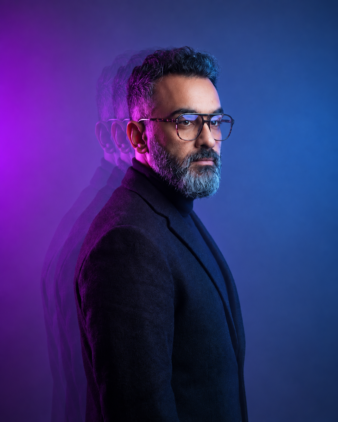 Mohamed Elabbasy in blue and purple light